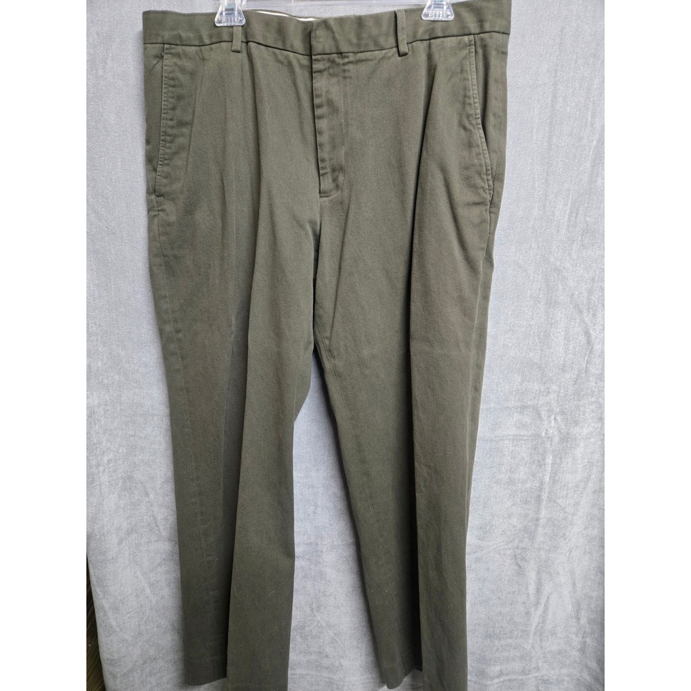 Mens Olive Green Cotton Twill Chino Pants Straight Leg Flat Front Trousers